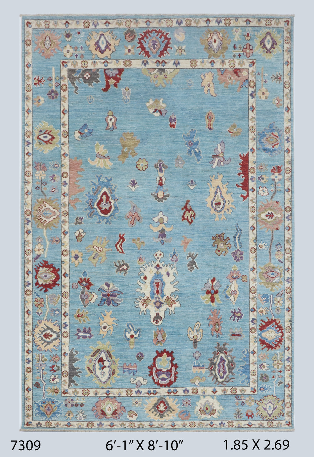 Sky Blue Handmade Oushak Rug 6.1x8.10 FT