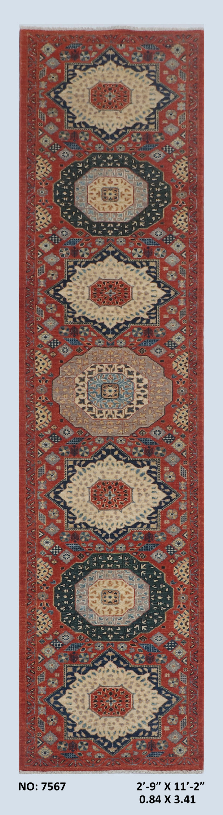 Multi Handmade Mamluk Runner 2.9x11.2 FT