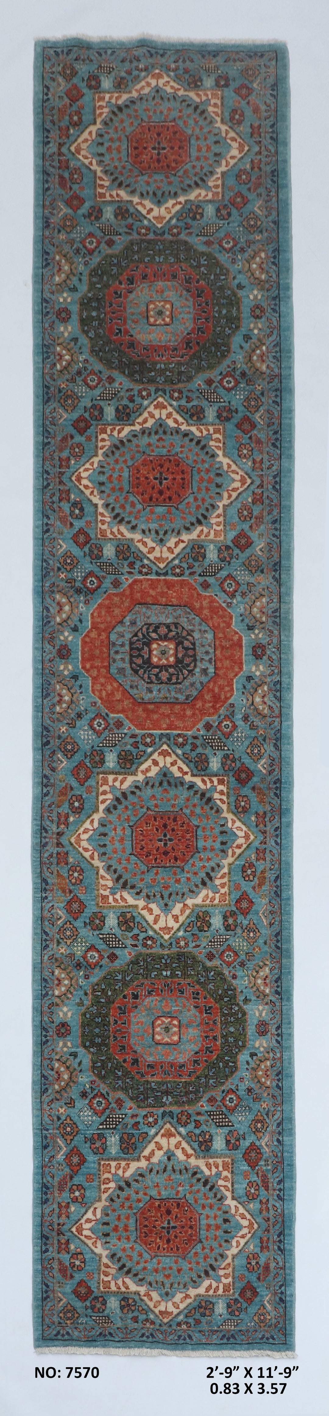 Ivory Zinc Handmade Mamluk Runner 2.9x11.9 FT