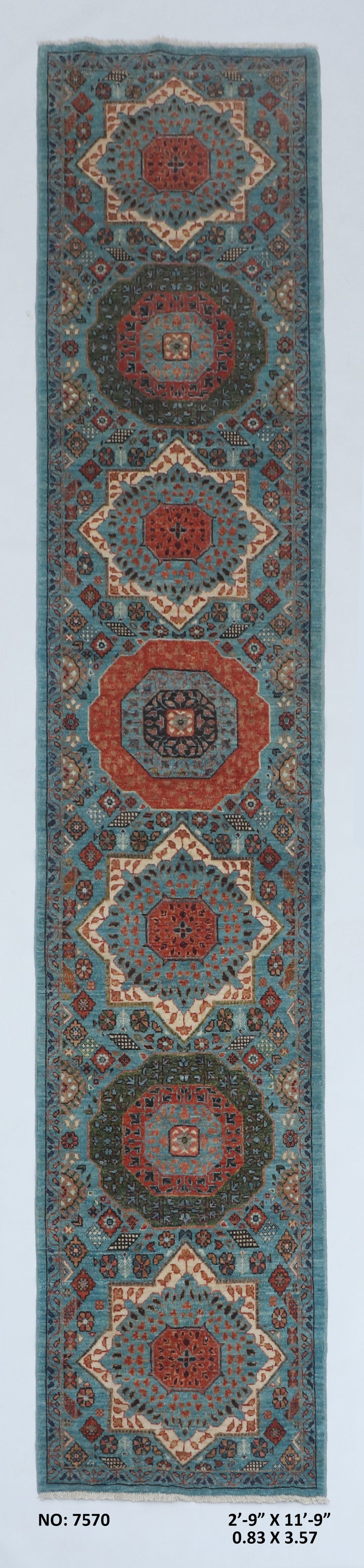 Ivory Zinc Handmade Mamluk Runner 2.9x11.9 FT