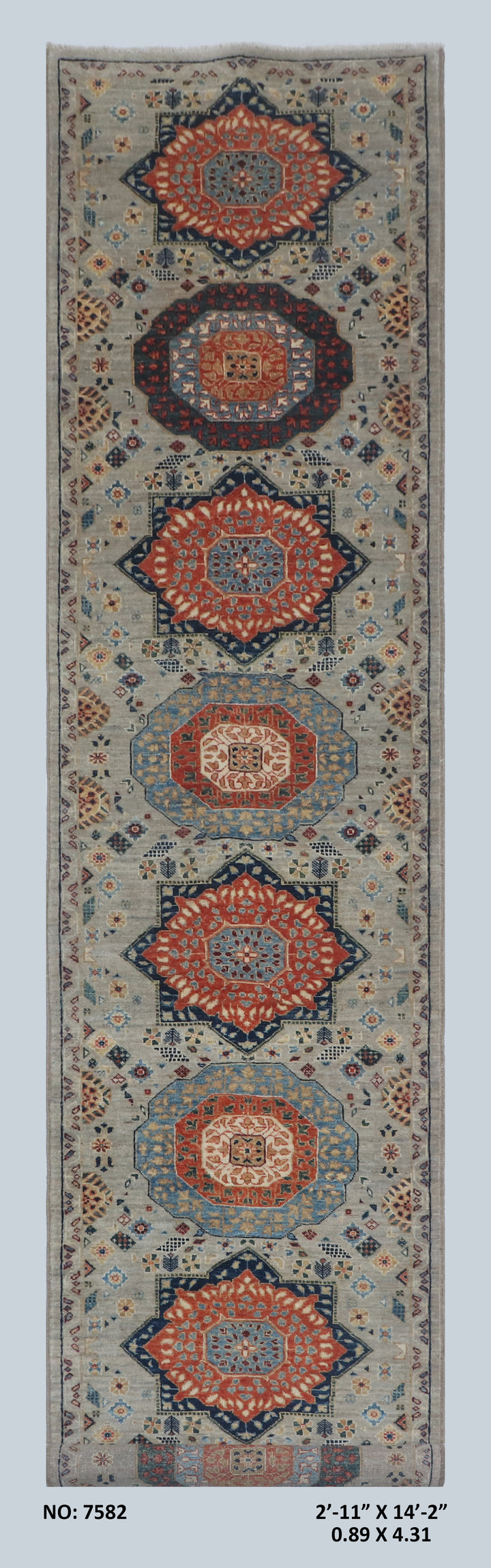 Multi Beige Handmade Mamluk Runner 2.11x14.2 FT