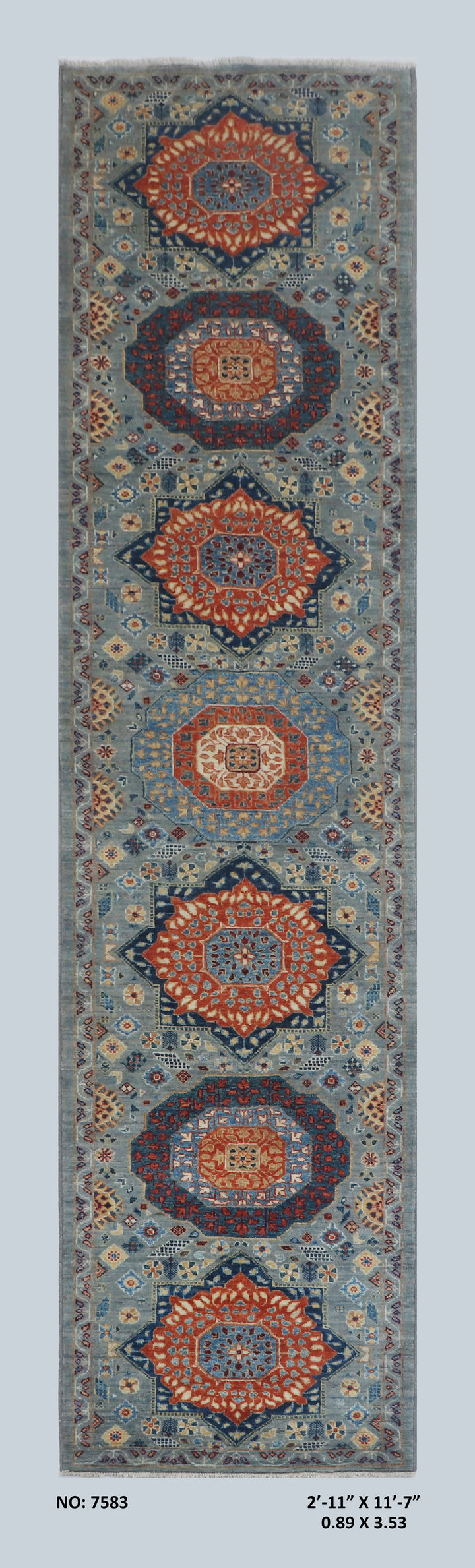 Multi Grey Handmade Mamluk Runner 2.11x11.7 FT
