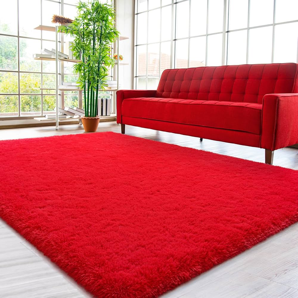 Red Fur Area Rug 4x6 ft
