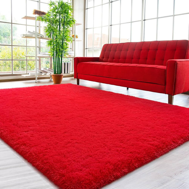 Red Fur Area Rug 4x6 ft