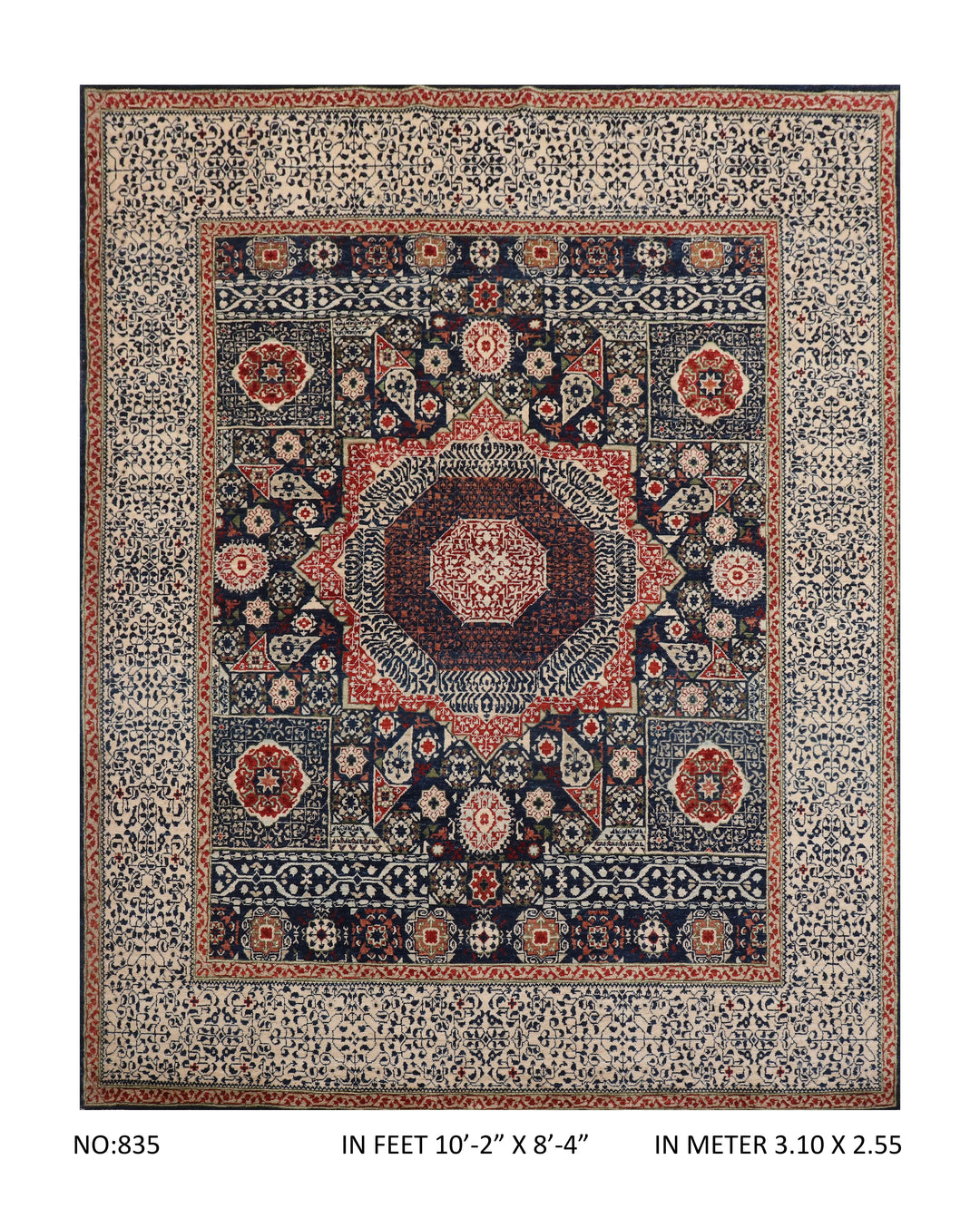 Ivory Red Handmade Mamluk Rug 10.2x8.4 FT