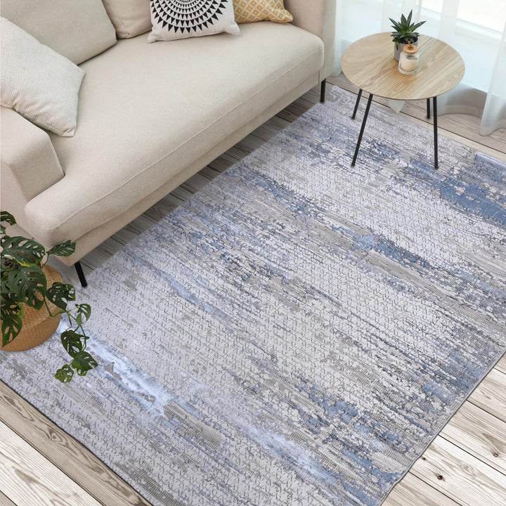 Blue & Grey Abstract Turkish Rug 7x10 ft