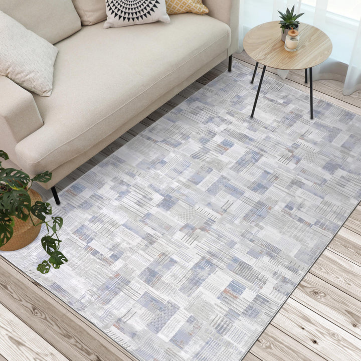 Blue & Grey Abstract Turkish Rug 7x10 ft