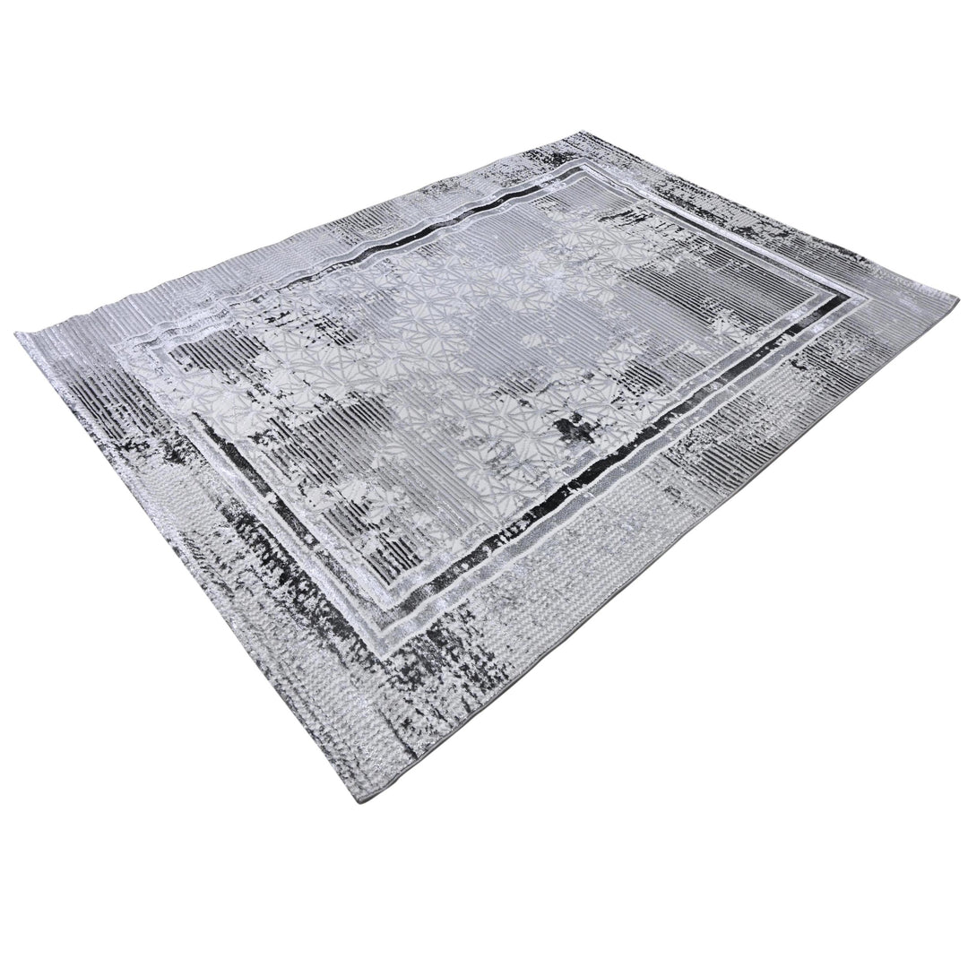 Silver & Grey Abstract Turkish Rug 7x10 ft