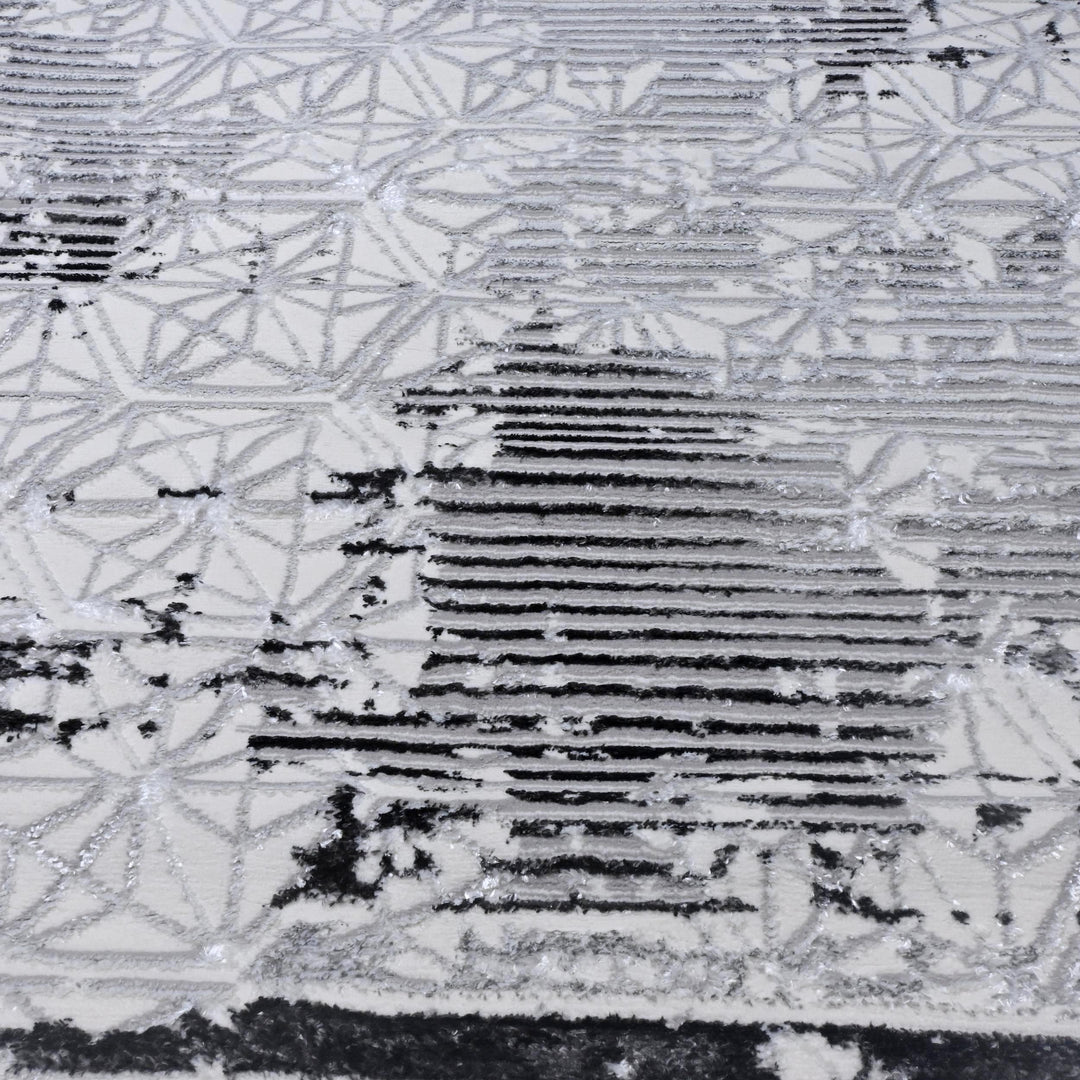 Silver & Grey Abstract Turkish Rug 7x10 ft