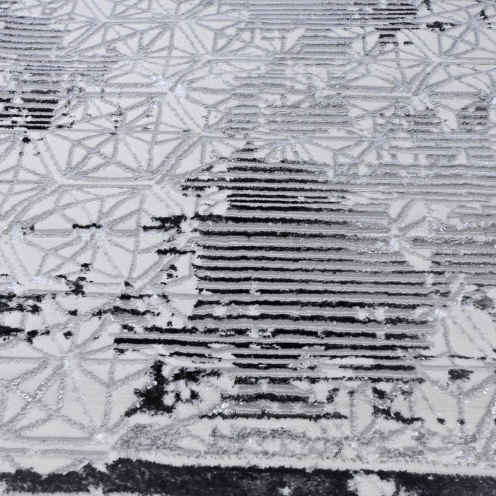 Silver & Grey Abstract Turkish Rug 7x10 ft