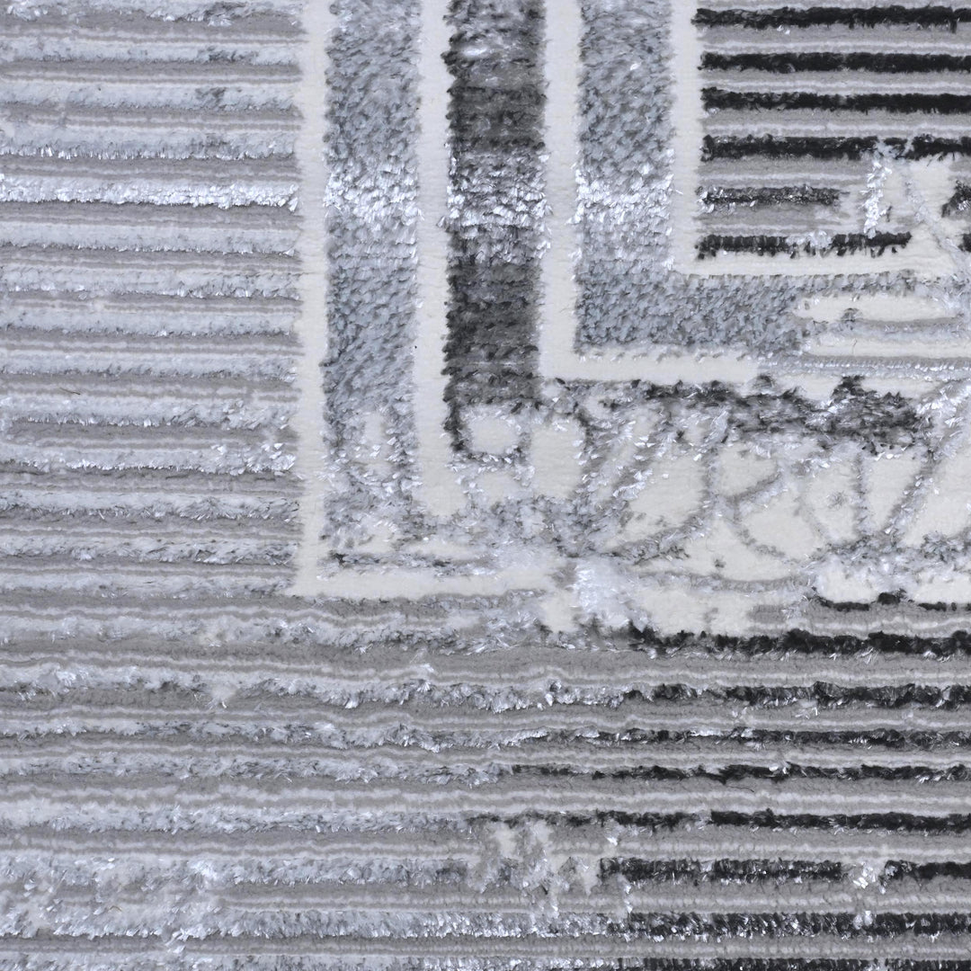 Silver & Grey Abstract Turkish Rug 7x10 ft