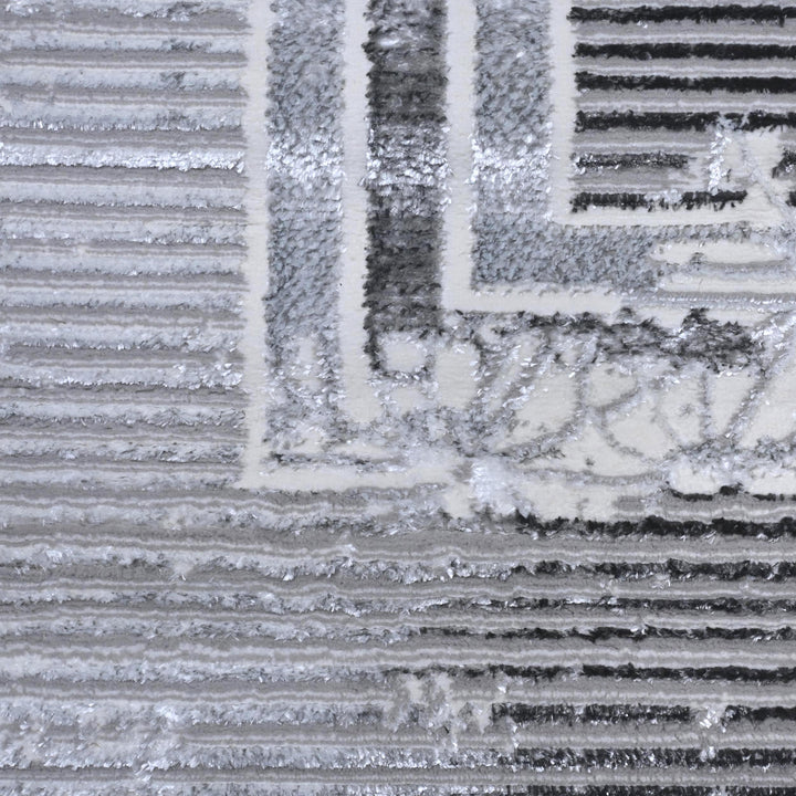 Silver & Grey Abstract Turkish Rug 7x10 ft