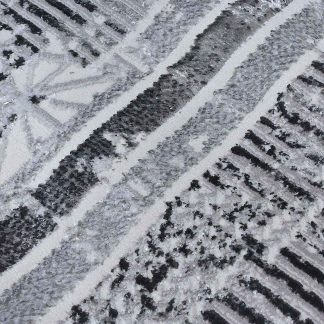 Silver & Grey Abstract Turkish Rug 7x10 ft