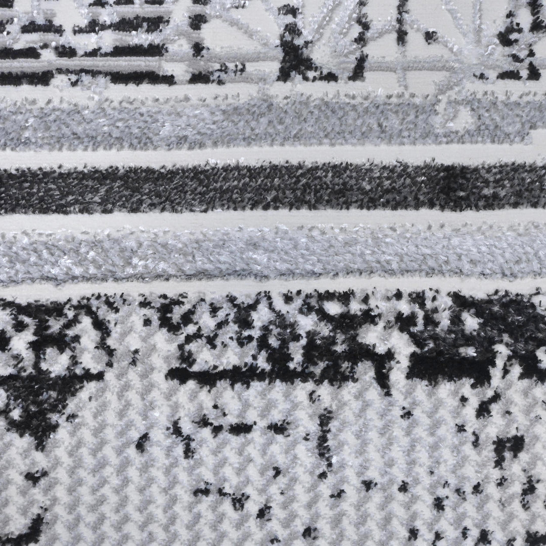 Silver & Grey Abstract Turkish Rug 7x10 ft