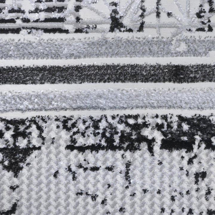 Silver & Grey Abstract Turkish Rug 7x10 ft