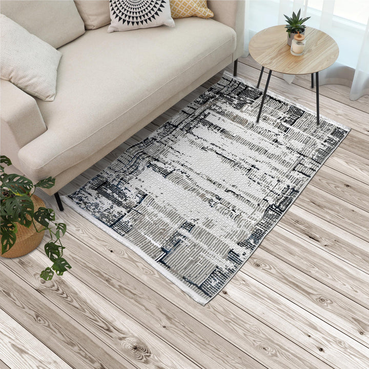 Grey Abstract Turkish Rug 4x6 Ft