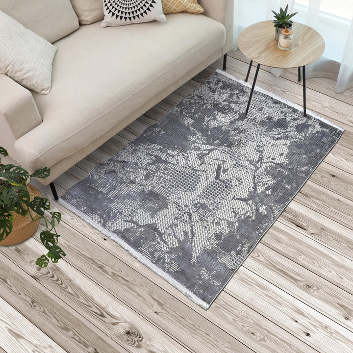Grey Abstract Turkish Rug 4x6 Ft