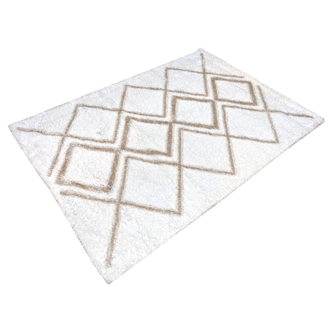 White & Beige Geometric Turkish Rug 5X8 ft