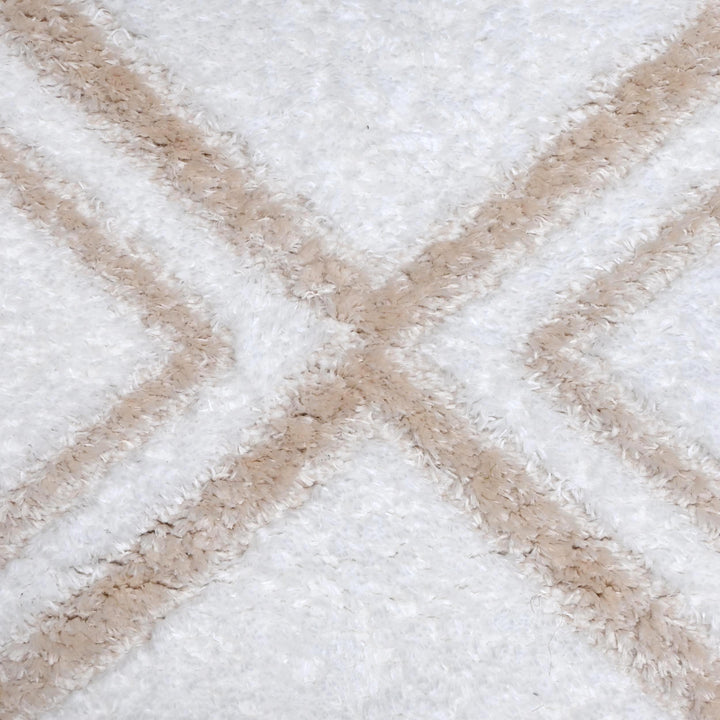 White & Beige Geometric Turkish Rug 5X8 ft