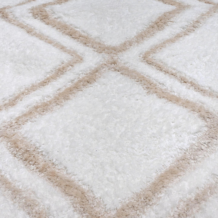 White & Beige Geometric Turkish Rug 5X8 ft