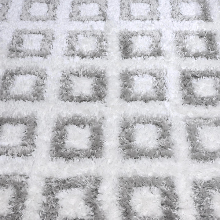 Ivory Grey Grid Turkish Rug 5X8 ft