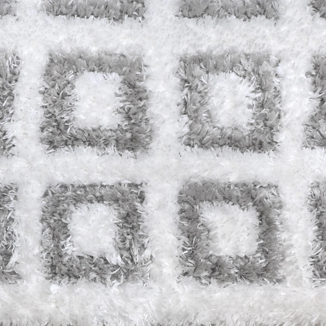 Ivory Grey Grid Turkish Rug 5X8 ft