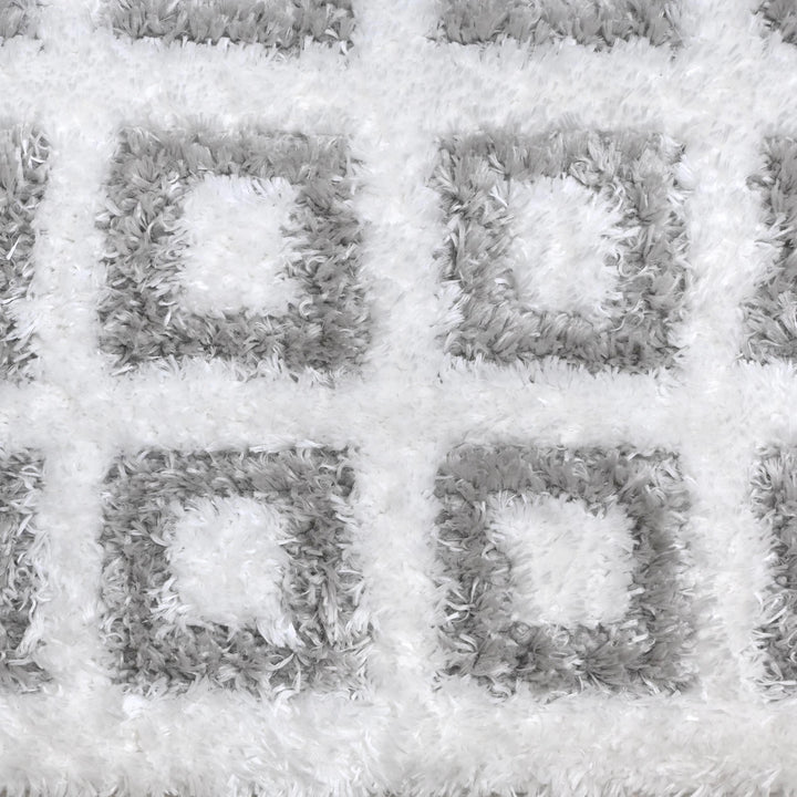 Ivory Grey Grid Turkish Rug 5X8 ft