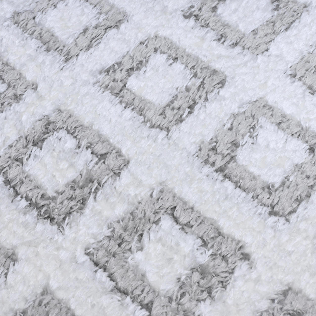 Ivory Grey Grid Turkish Rug 5X8 ft