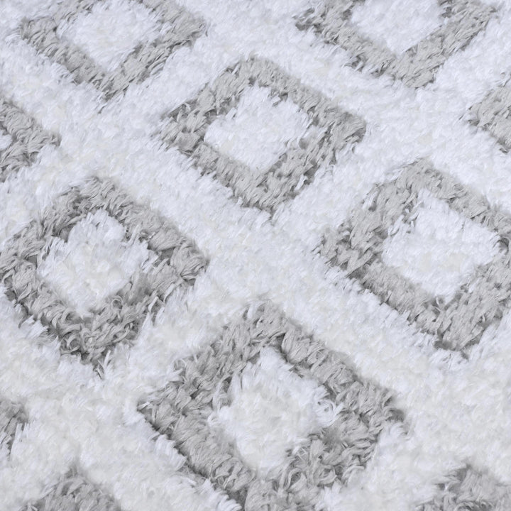 Ivory Grey Grid Turkish Rug 5X8 ft
