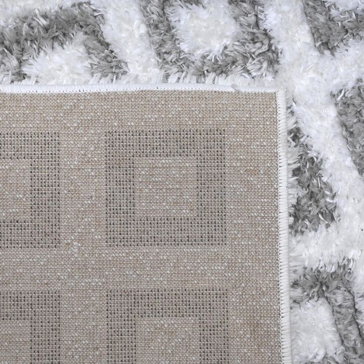 Ivory Grey Grid Turkish Rug 5X8 ft