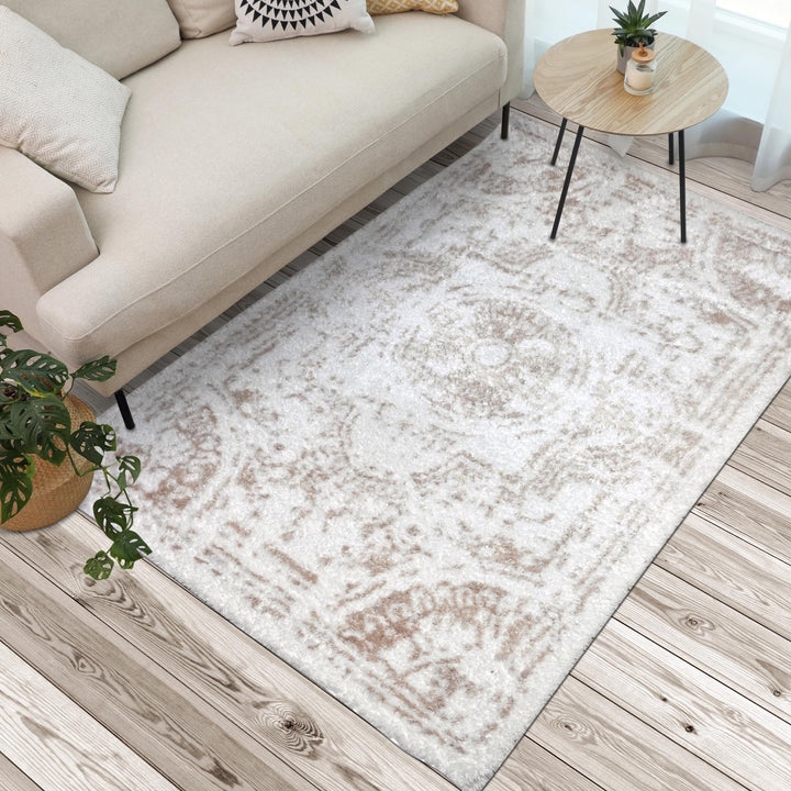 Ivory & Beige Floral Turkish Rug 5X8 ft