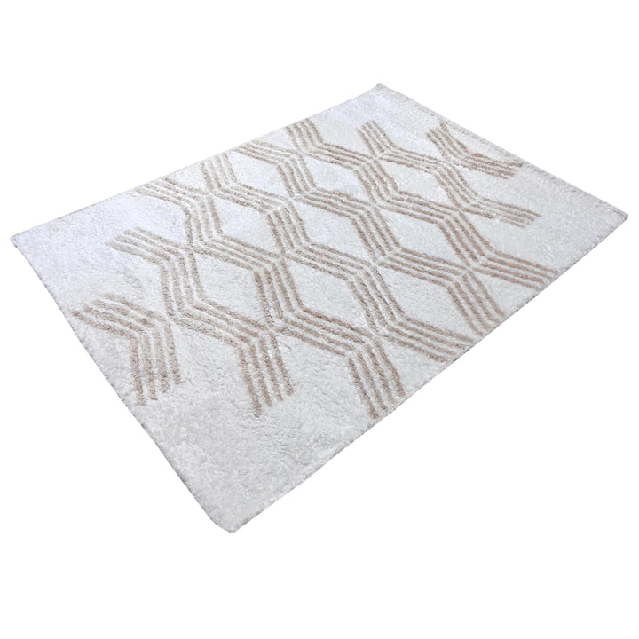 White & Beige Geometric Turkish Rug 5X8 ft