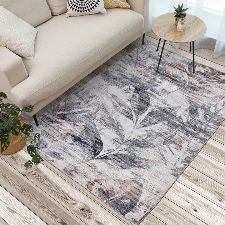 Grey & White Abstract Turkish Rug 5X8 ft