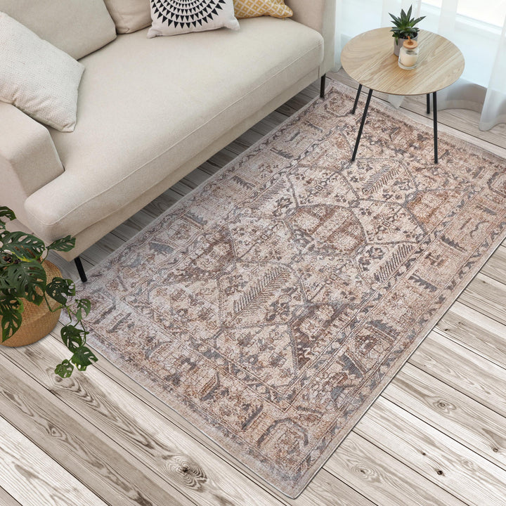 Beige & Grey Vintage Turkish Rug 5X8 ft