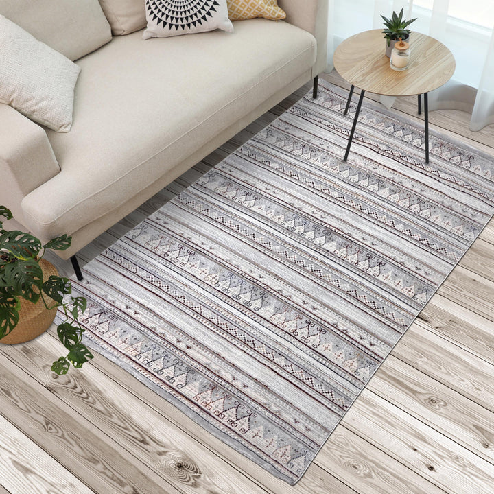 Grey & Beige Strips Turkish Rug 5X8 ft