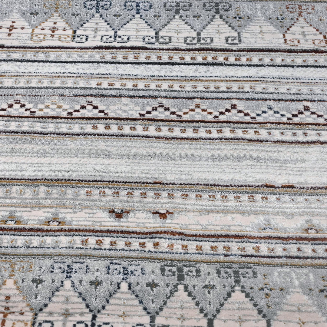 Grey & Beige Strips Turkish Rug 5X8 ft