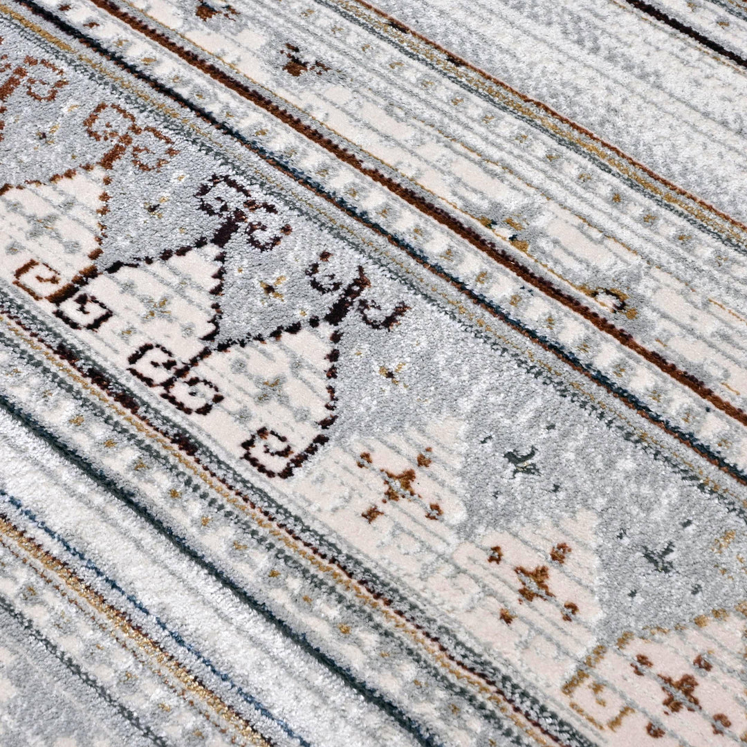 Grey & Beige Strips Turkish Rug 5X8 ft