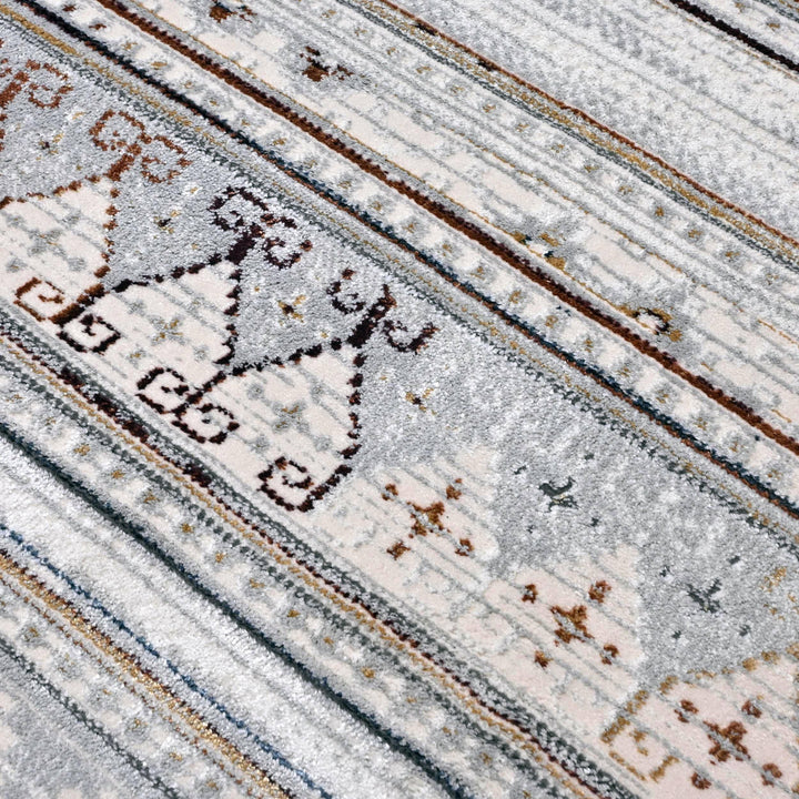 Grey & Beige Strips Turkish Rug 5X8 ft