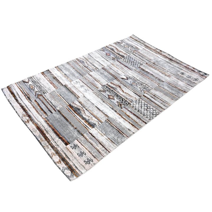 White Grey Beige Strips Turkish Rug 5X8 ft