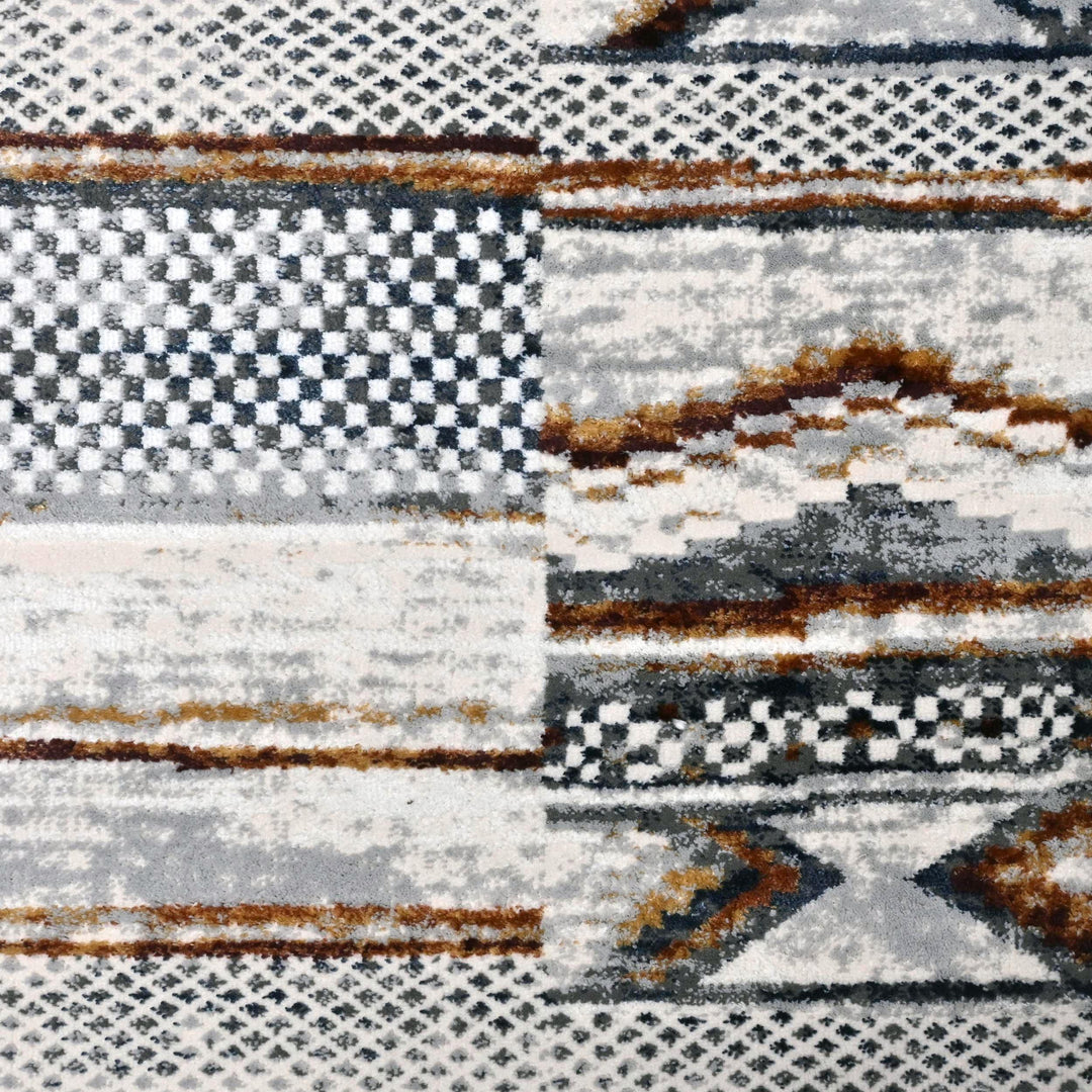 White Grey Beige Strips Turkish Rug 5X8 ft