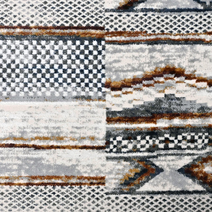 White Grey Beige Strips Turkish Rug 5X8 ft