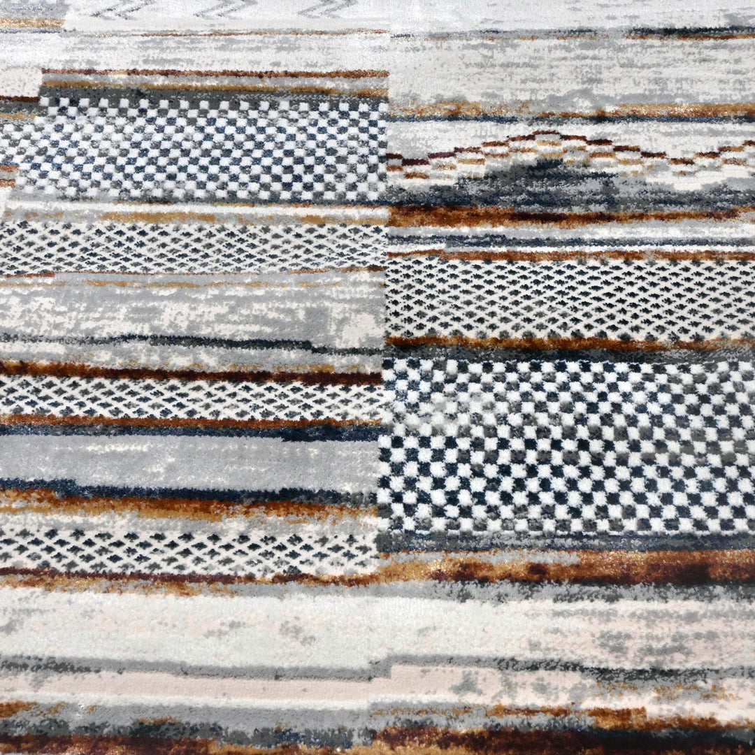 White Grey Beige Strips Turkish Rug 5X8 ft