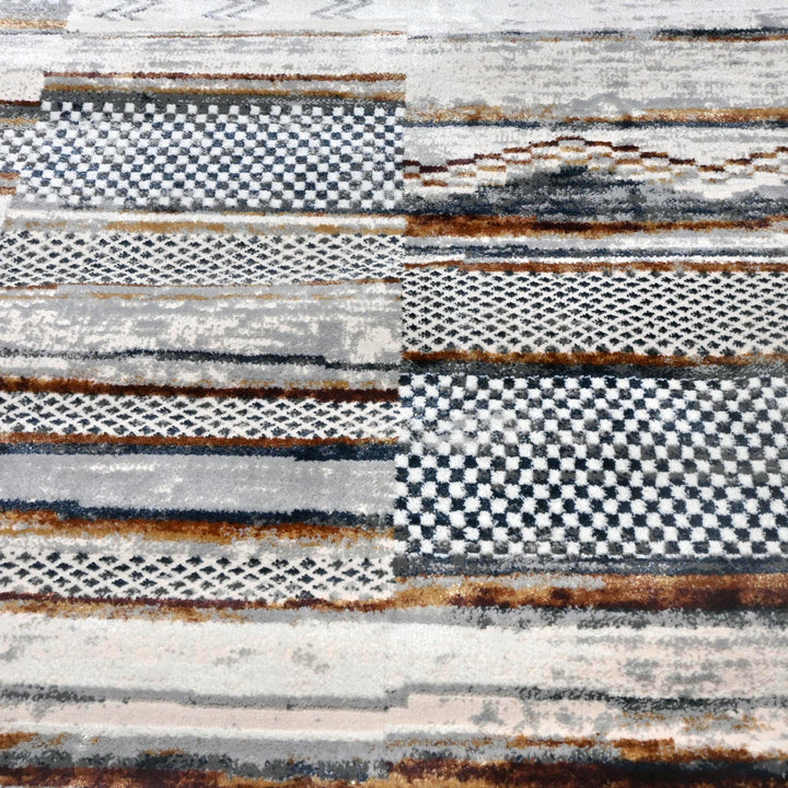 White Grey Beige Strips Turkish Rug 5X8 ft