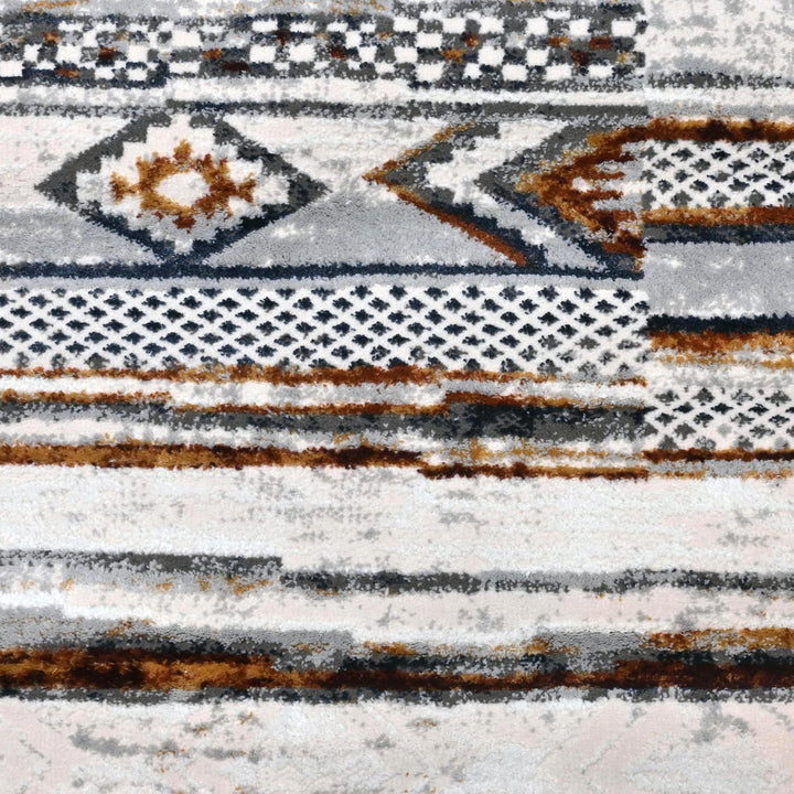 White Grey Beige Strips Turkish Rug 5X8 ft