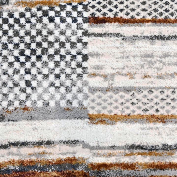 White Grey Beige Strips Turkish Rug 5X8 ft