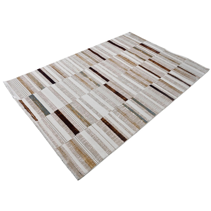 Beige Brown Strips Turkish Rug 5X8 ft