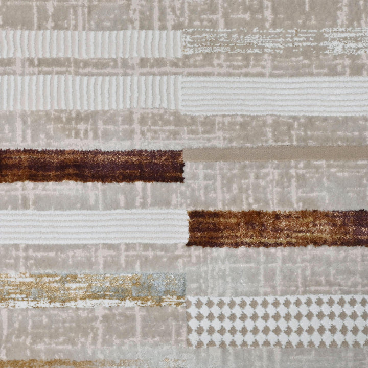 Beige Brown Strips Turkish Rug 5X8 ft