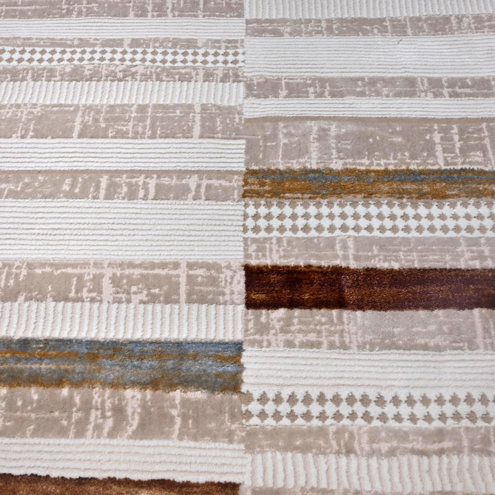 Beige Brown Strips Turkish Rug 5X8 ft