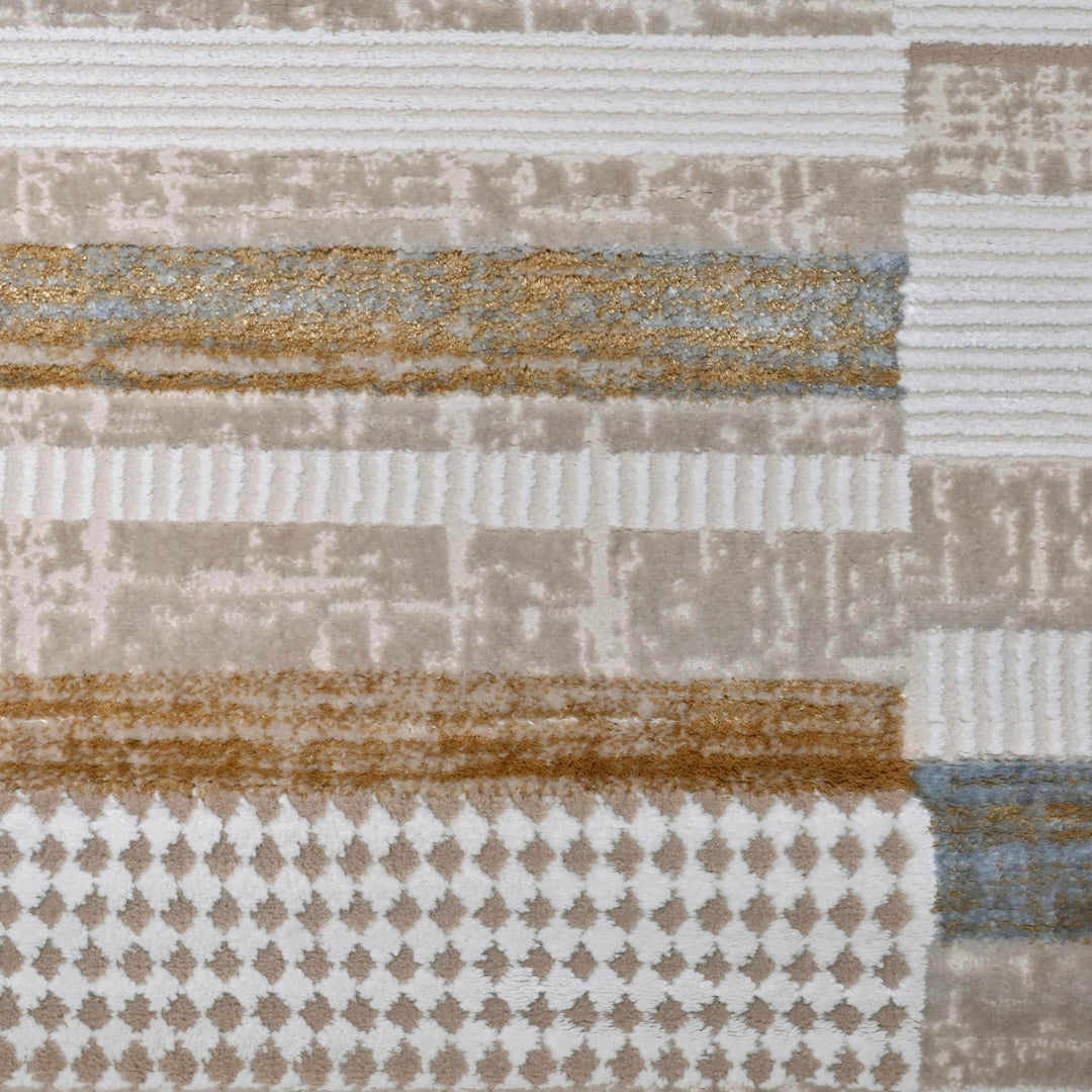 Beige Brown Strips Turkish Rug 5X8 ft