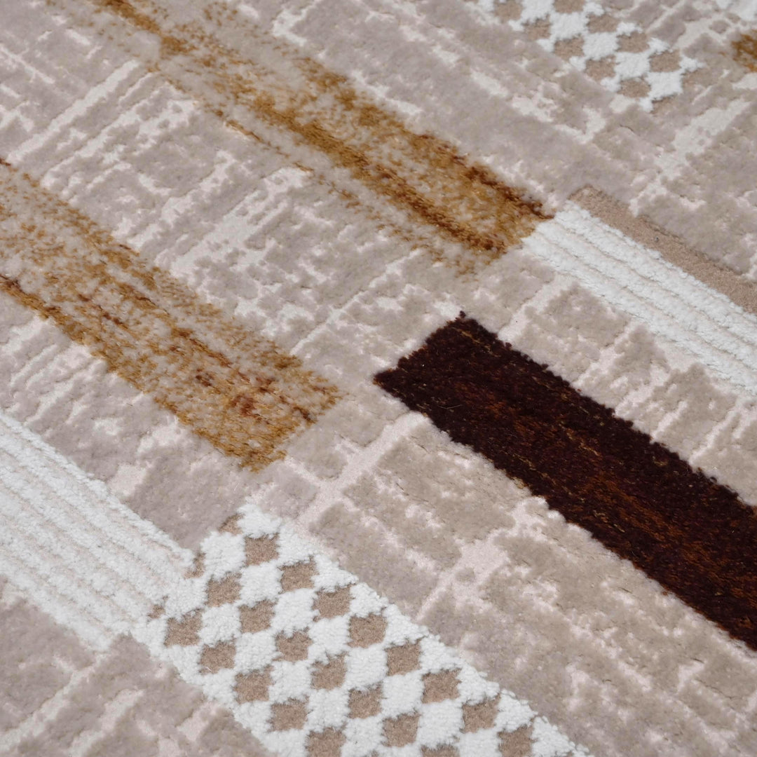 Beige Brown Strips Turkish Rug 5X8 ft